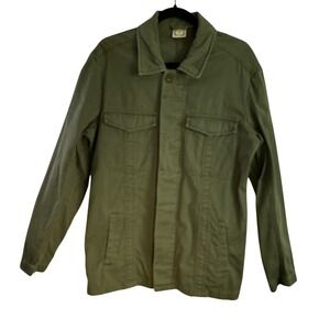 Authentic Stamp 10  Button Down Utility Jacket L/XL Army Green Field Chore Work.